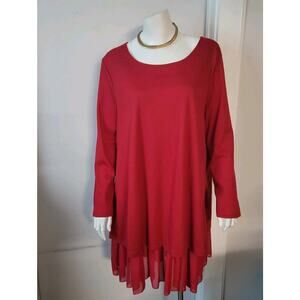 C.L. Shang Collection Sz. 4xl Red Chiffon Hem Bow Detail on Back LS Dress